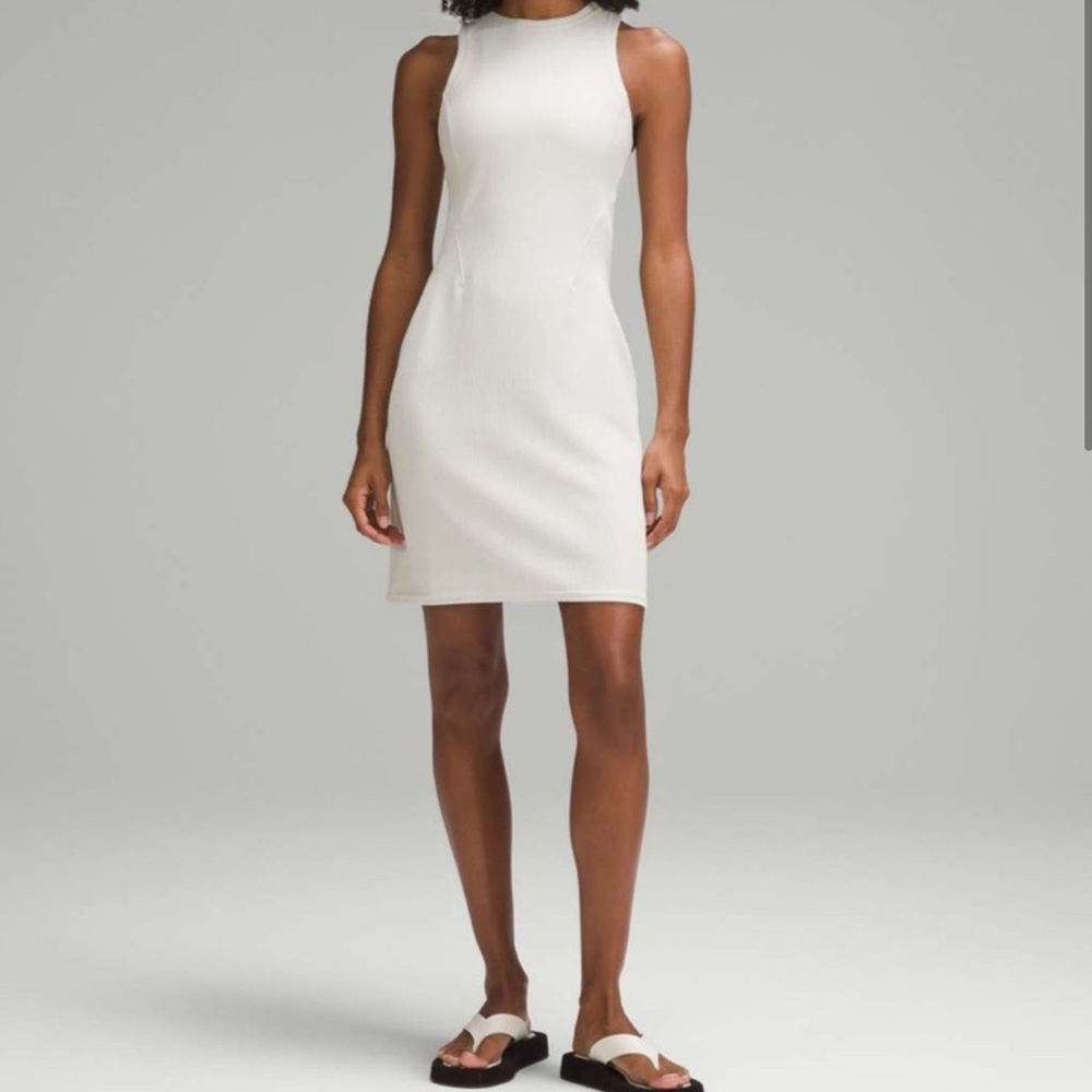 Lululemon Ribbed Softstreme Slim-Fit Tank Dress in Bone Size 10